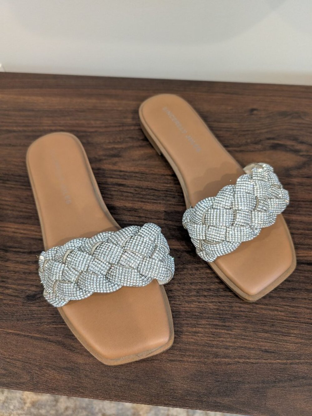 Sincerely Jules Women's Verse Slide Sandals Sparkly Braided Strap, Size 9.5